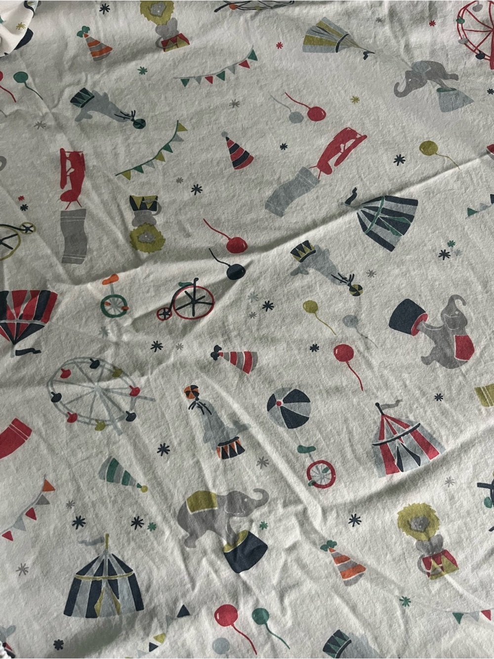 Circus Print Cotton Crib Sheet - White with Multicolor Accents